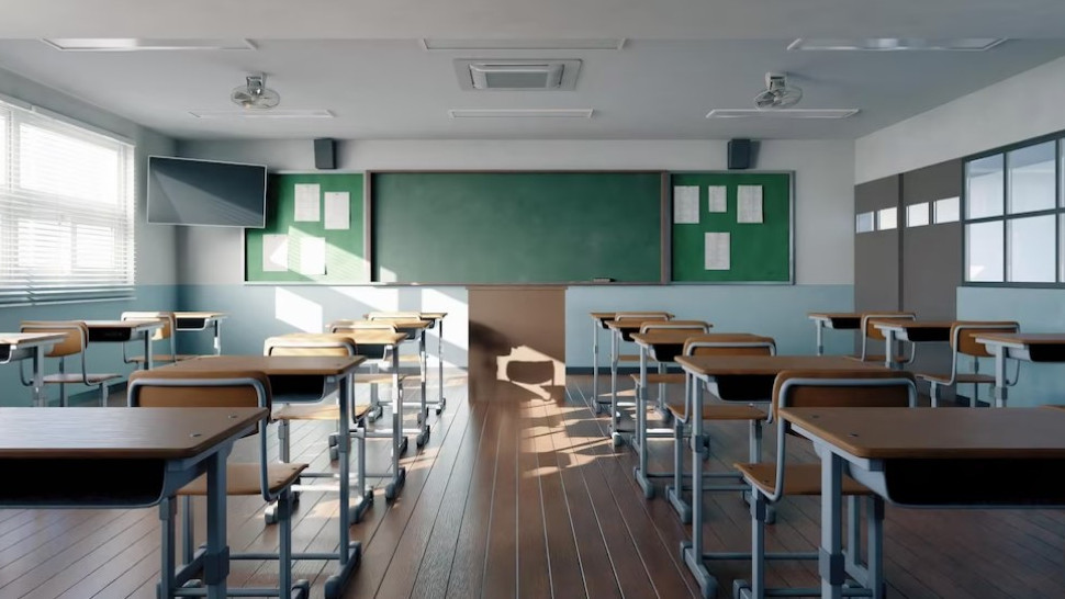 empty school classroom. 3d rendering Stock Illustration Adobe Stock